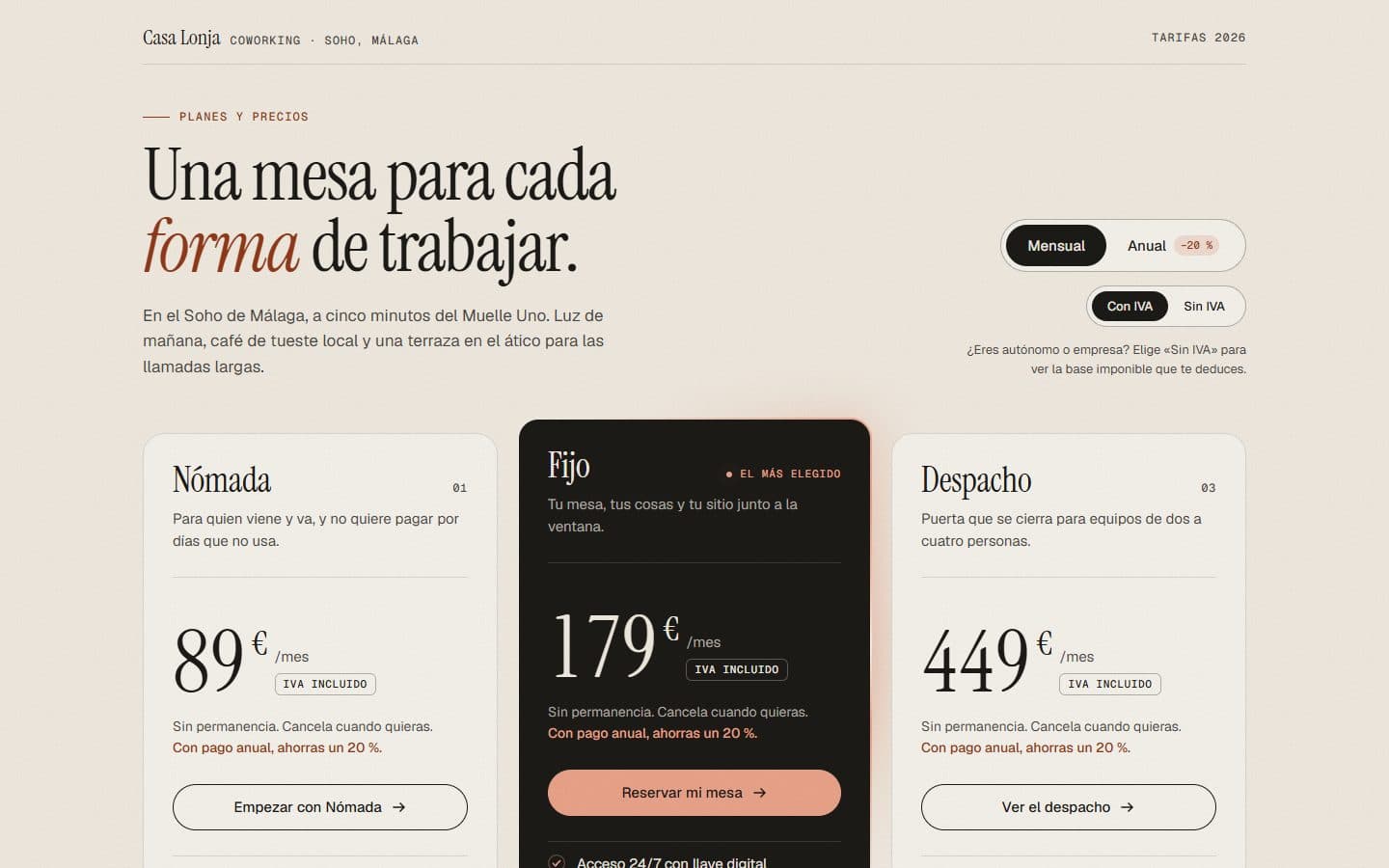 Lo que generó la IA con el prompt Completo de Precios con conmutador mensual/anual